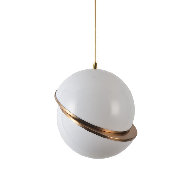 Sliced Sphere Gallery Hanging Lamp Frosted White Glass 8"/10"/12" W Single-Bulb Postmodern Ceiling Pendant in Brass Clearhalo 'Ceiling Lights' 'Modern Pendants' 'Modern' 'Pendant Lights' 'Pendants' Lighting' 1936883