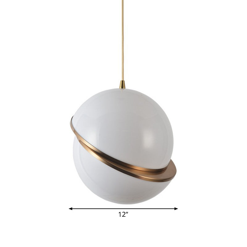 Sliced Sphere Gallery Hanging Lamp Frosted White Glass 8"/10"/12" W Single-Bulb Postmodern Ceiling Pendant in Brass Clearhalo 'Ceiling Lights' 'Modern Pendants' 'Modern' 'Pendant Lights' 'Pendants' Lighting' 1936886