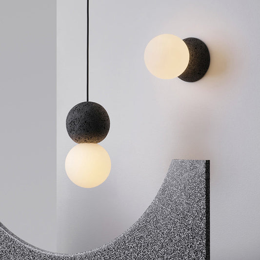 Cement Twin Ball Ceiling Hang Light Postmodernist 1 Light Black Pendant Lamp with Opal Glass Shade Black Clearhalo 'Ceiling Lights' 'Modern Pendants' 'Modern' 'Pendant Lights' 'Pendants' Lighting' 1936887