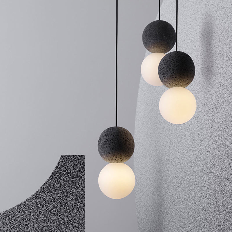 Cement Twin Ball Ceiling Hang Light Postmodernist 1 Light Black Pendant Lamp with Opal Glass Shade Clearhalo 'Ceiling Lights' 'Modern Pendants' 'Modern' 'Pendant Lights' 'Pendants' Lighting' 1936888