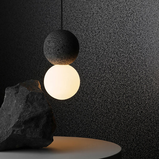 Cement Twin Ball Ceiling Hang Light Postmodernist 1 Light Black Pendant Lamp with Opal Glass Shade Clearhalo 'Ceiling Lights' 'Modern Pendants' 'Modern' 'Pendant Lights' 'Pendants' Lighting' 1936889
