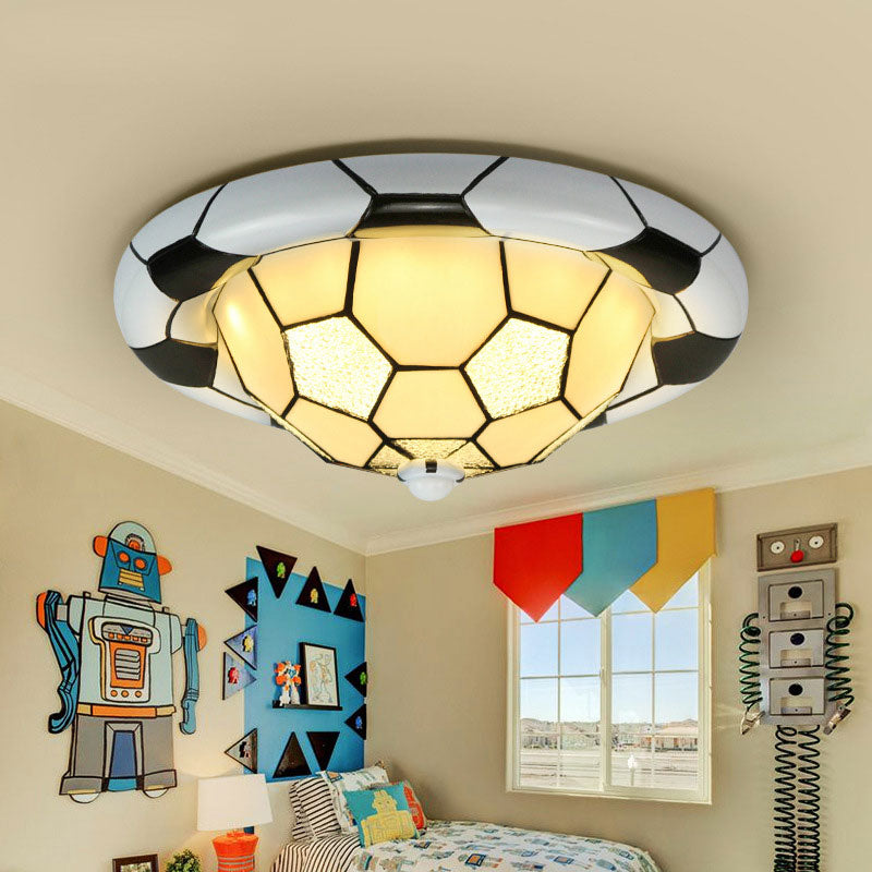 Glass Football Shade Ceiling Light Tiffany Style Flush Mount Light in White for Child Bedroom White Clearhalo 'Ceiling Lights' 'Close To Ceiling Lights' 'Close to ceiling' 'Flush mount' Lighting' 193690