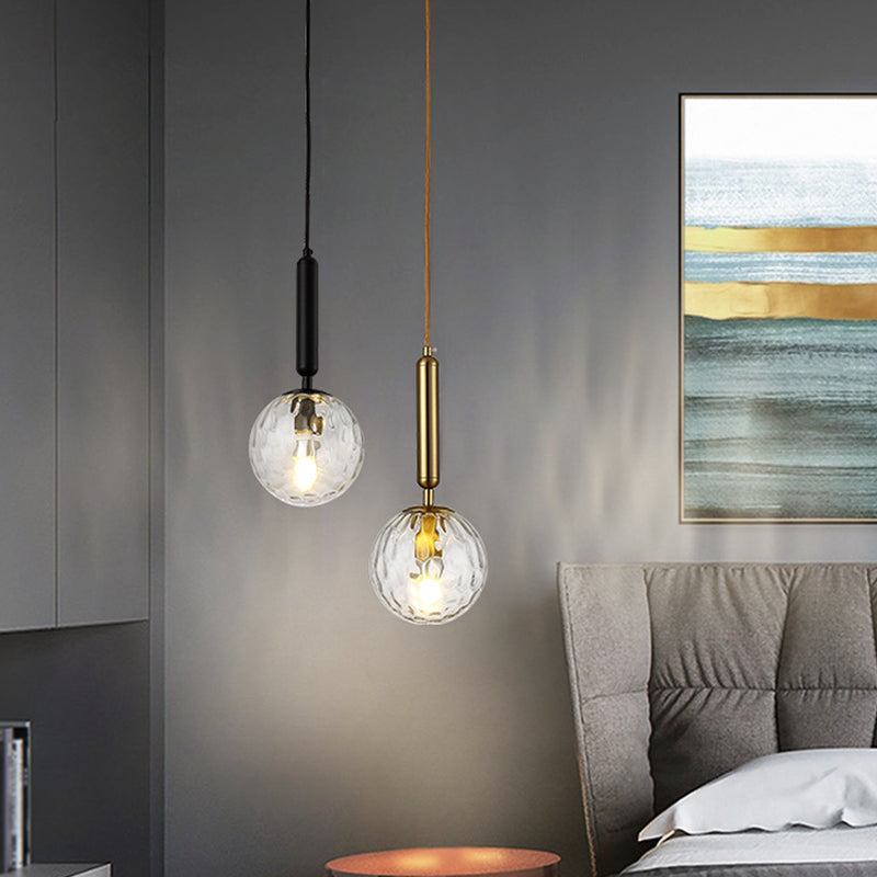 Ball Bedroom Down Lighting Pendant Clear Water/White Glass 1 Bulb Postmodern Hanging Light in Black/Gold Black Clear Clearhalo 'Ceiling Lights' 'Modern Pendants' 'Modern' 'Pendant Lights' 'Pendants' Lighting' 1936911