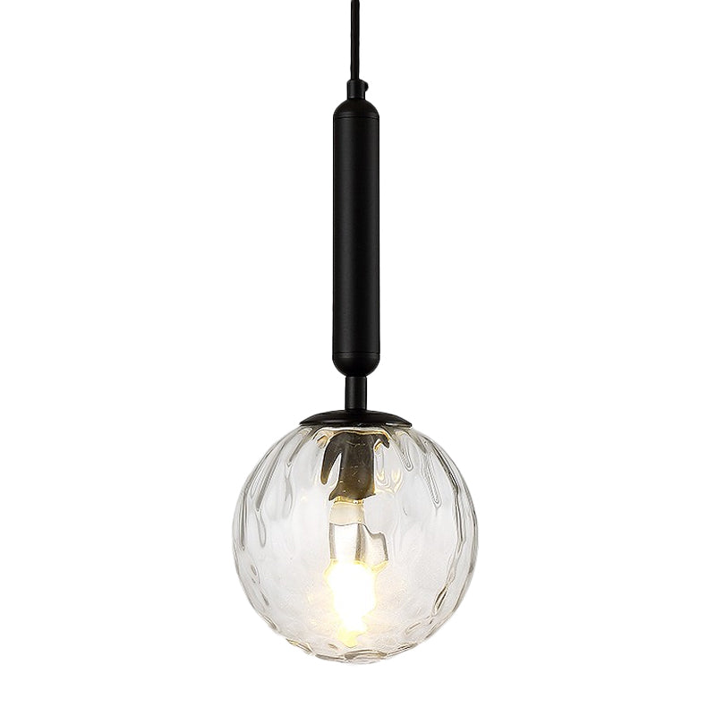 Ball Bedroom Down Lighting Pendant Clear Water/White Glass 1 Bulb Postmodern Hanging Light in Black/Gold Clearhalo 'Ceiling Lights' 'Modern Pendants' 'Modern' 'Pendant Lights' 'Pendants' Lighting' 1936912