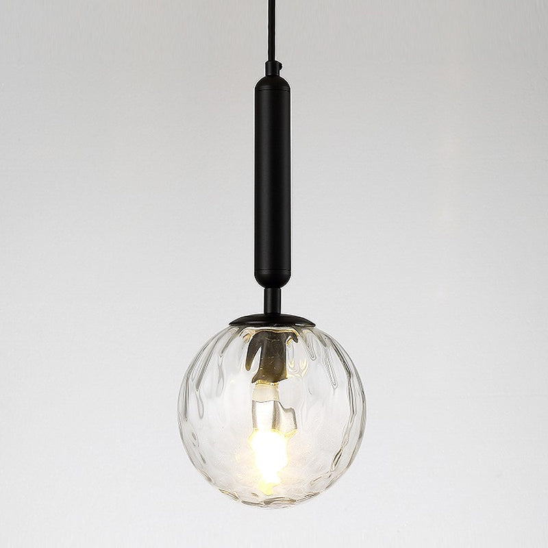 Ball Bedroom Down Lighting Pendant Clear Water/White Glass 1 Bulb Postmodern Hanging Light in Black/Gold Clearhalo 'Ceiling Lights' 'Modern Pendants' 'Modern' 'Pendant Lights' 'Pendants' Lighting' 1936913