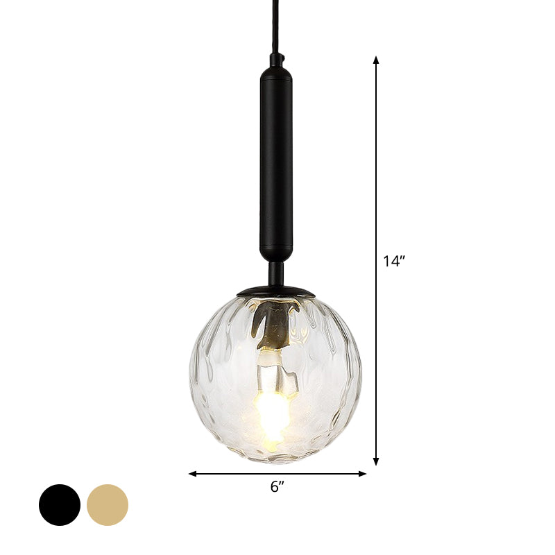 Ball Bedroom Down Lighting Pendant Clear Water/White Glass 1 Bulb Postmodern Hanging Light in Black/Gold Clearhalo 'Ceiling Lights' 'Modern Pendants' 'Modern' 'Pendant Lights' 'Pendants' Lighting' 1936914