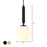 Ball Bedroom Down Lighting Pendant Clear Water/White Glass 1 Bulb Postmodern Hanging Light in Black/Gold Clearhalo 'Ceiling Lights' 'Modern Pendants' 'Modern' 'Pendant Lights' 'Pendants' Lighting' 1936918