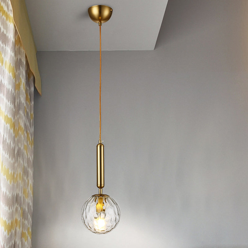 Ball Bedroom Down Lighting Pendant Clear Water/White Glass 1 Bulb Postmodern Hanging Light in Black/Gold Gold Clear Clearhalo 'Ceiling Lights' 'Modern Pendants' 'Modern' 'Pendant Lights' 'Pendants' Lighting' 1936919