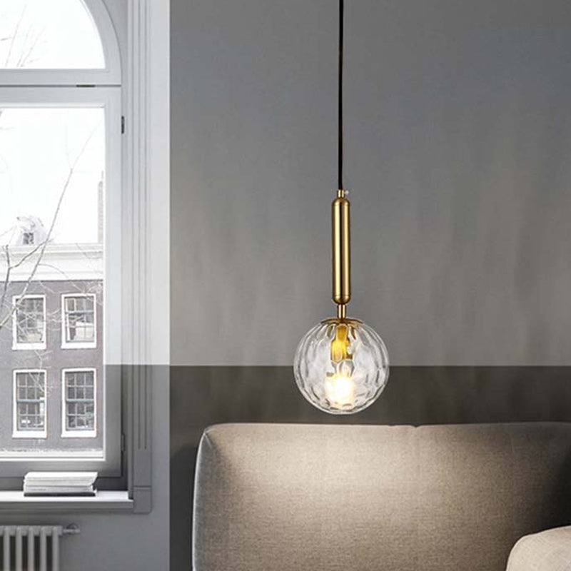 Ball Bedroom Down Lighting Pendant Clear Water/White Glass 1 Bulb Postmodern Hanging Light in Black/Gold Clearhalo 'Ceiling Lights' 'Modern Pendants' 'Modern' 'Pendant Lights' 'Pendants' Lighting' 1936920