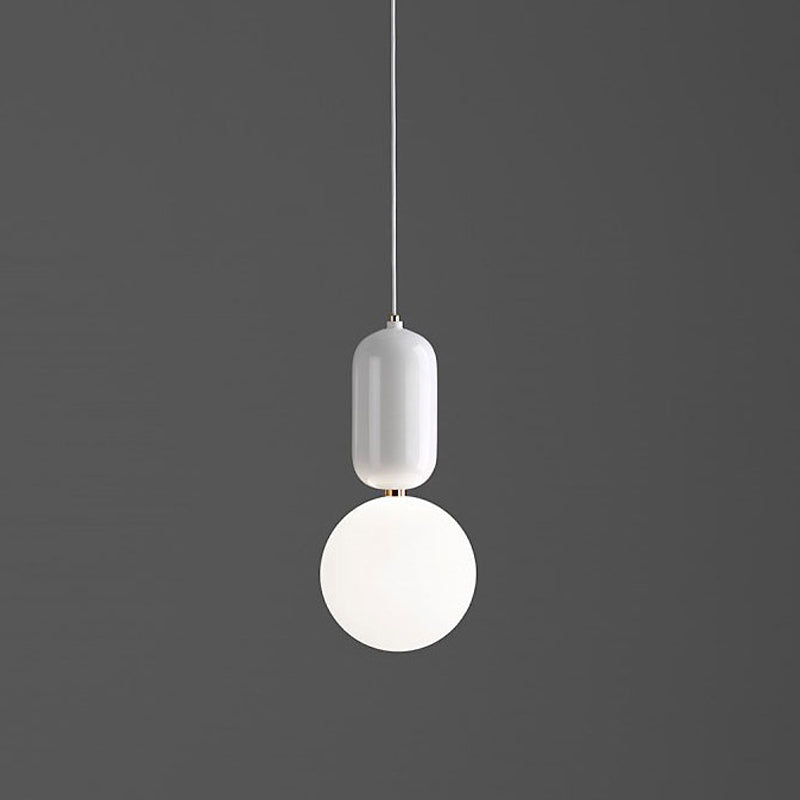 Postmodern 1-Light Pendant Lamp White/Gold Capsule Ceiling Hang Lamp with Milky Ball Glass Shade, 6"/8"/12" Dia Clearhalo 'Ceiling Lights' 'Modern Pendants' 'Modern' 'Pendant Lights' 'Pendants' Lighting' 1936933