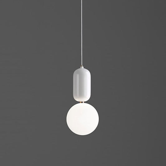 Postmodern 1-Light Pendant Lamp White/Gold Capsule Ceiling Hang Lamp with Milky Ball Glass Shade, 6"/8"/12" Dia Clearhalo 'Ceiling Lights' 'Modern Pendants' 'Modern' 'Pendant Lights' 'Pendants' Lighting' 1936933