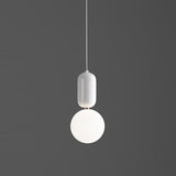 Postmodern 1-Light Pendant Lamp White/Gold Capsule Ceiling Hang Lamp with Milky Ball Glass Shade, 6"/8"/12" Dia Clearhalo 'Ceiling Lights' 'Modern Pendants' 'Modern' 'Pendant Lights' 'Pendants' Lighting' 1936933