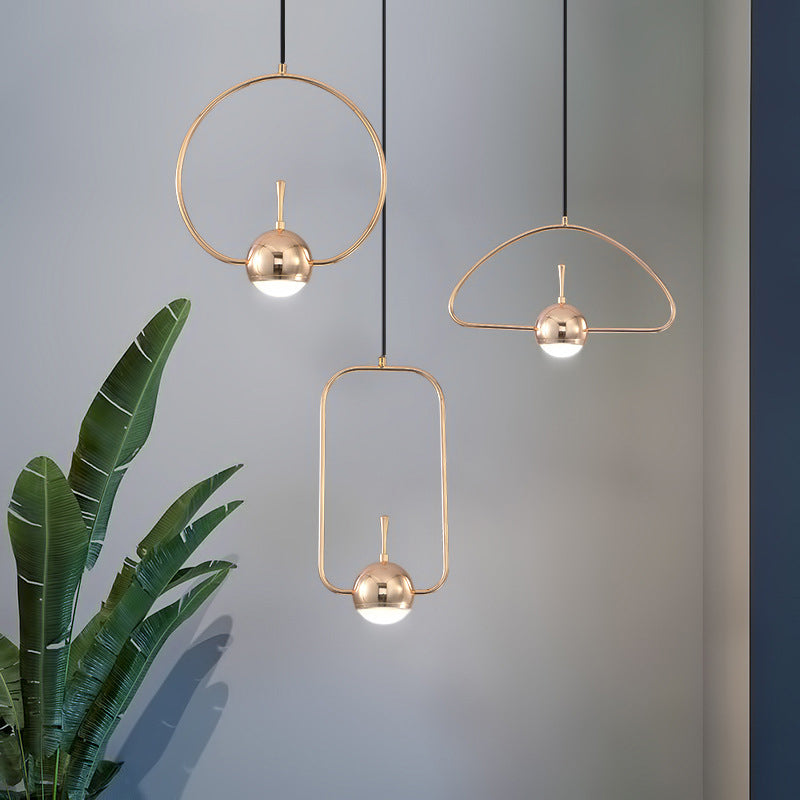 Minimalist LED Pendant Ceiling Light Rose Gold Round/Triangle/Rectangle Down Lighting with Dome Acrylic Shade Clearhalo 'Ceiling Lights' 'Modern Pendants' 'Modern' 'Pendant Lights' 'Pendants' Lighting' 1936969