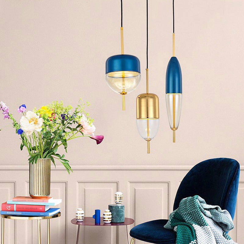 Blue Jar Hanging Pendant Postmodern 1-Light Aluminum Ceiling Light with Bottom Clear Glass Shade Clearhalo 'Ceiling Lights' 'Glass shade' 'Glass' 'Modern Pendants' 'Modern' 'Pendant Lights' 'Pendants' Lighting' 1936975