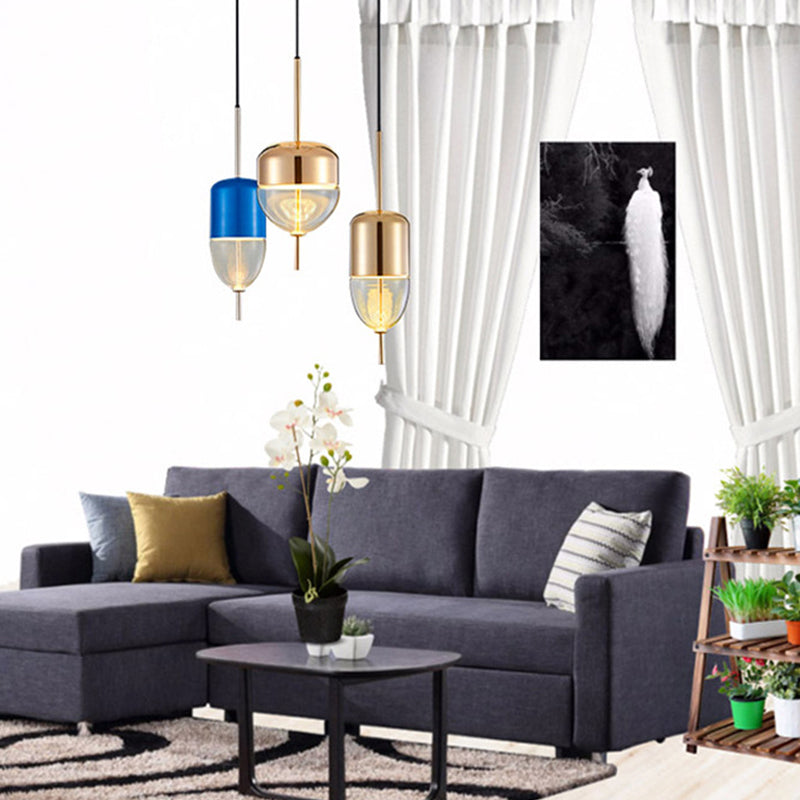 Blue Jar Hanging Pendant Postmodern 1-Light Aluminum Ceiling Light with Bottom Clear Glass Shade Clearhalo 'Ceiling Lights' 'Glass shade' 'Glass' 'Modern Pendants' 'Modern' 'Pendant Lights' 'Pendants' Lighting' 1936976