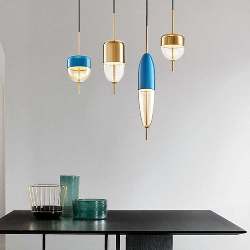 Blue Jar Hanging Pendant Postmodern 1-Light Aluminum Ceiling Light with Bottom Clear Glass Shade Clearhalo 'Ceiling Lights' 'Glass shade' 'Glass' 'Modern Pendants' 'Modern' 'Pendant Lights' 'Pendants' Lighting' 1936977