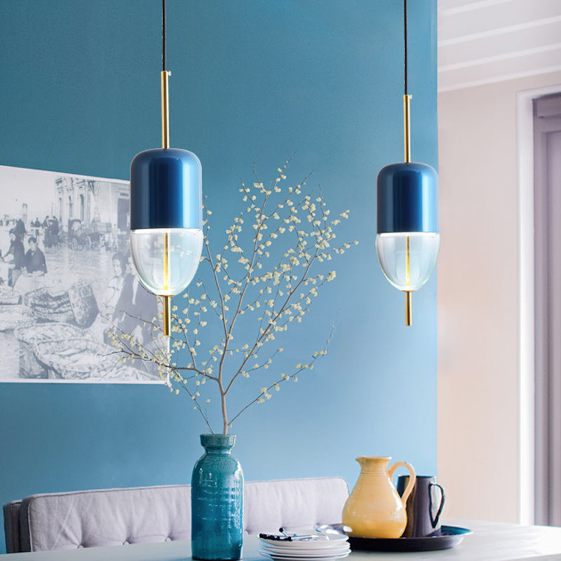 Blue Jar Hanging Pendant Postmodern 1-Light Aluminum Ceiling Light with Bottom Clear Glass Shade Blue B Clearhalo 'Ceiling Lights' 'Glass shade' 'Glass' 'Modern Pendants' 'Modern' 'Pendant Lights' 'Pendants' Lighting' 1936981