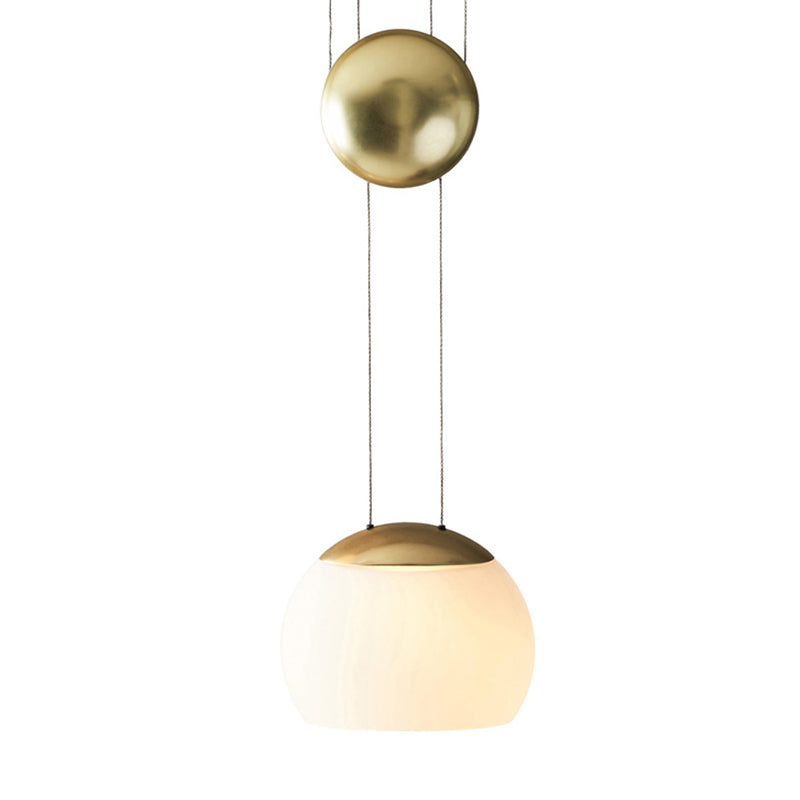 Hemisphere Frosted Glass Pendant Light Kit Novelty Postmodern Single Rose Gold/Gold Ceiling Hang Light with Mobile Ball Clearhalo 'Ceiling Lights' 'Modern Pendants' 'Modern' 'Pendant Lights' 'Pendants' Lighting' 1936990