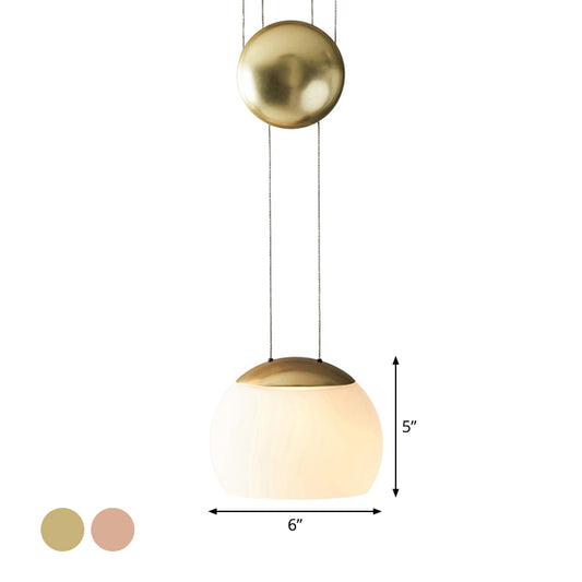 Hemisphere Frosted Glass Pendant Light Kit Novelty Postmodern Single Rose Gold/Gold Ceiling Hang Light with Mobile Ball Clearhalo 'Ceiling Lights' 'Modern Pendants' 'Modern' 'Pendant Lights' 'Pendants' Lighting' 1936992