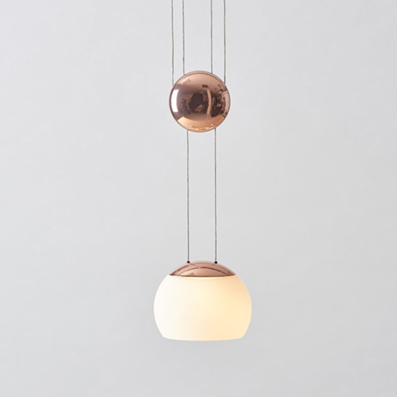 Hemisphere Frosted Glass Pendant Light Kit Novelty Postmodern Single Rose Gold/Gold Ceiling Hang Light with Mobile Ball Clearhalo 'Ceiling Lights' 'Modern Pendants' 'Modern' 'Pendant Lights' 'Pendants' Lighting' 1936996