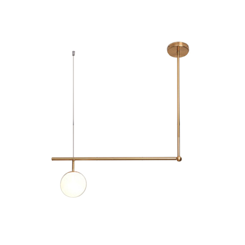 Right Angled Bar Hanging Light Kit Metal 1/2-Light Minimalist Pendant Lamp in Gold with Ball Opal Glass Shade Clearhalo 'Ceiling Lights' 'Modern Pendants' 'Modern' 'Pendant Lights' 'Pendants' Lighting' 1937005