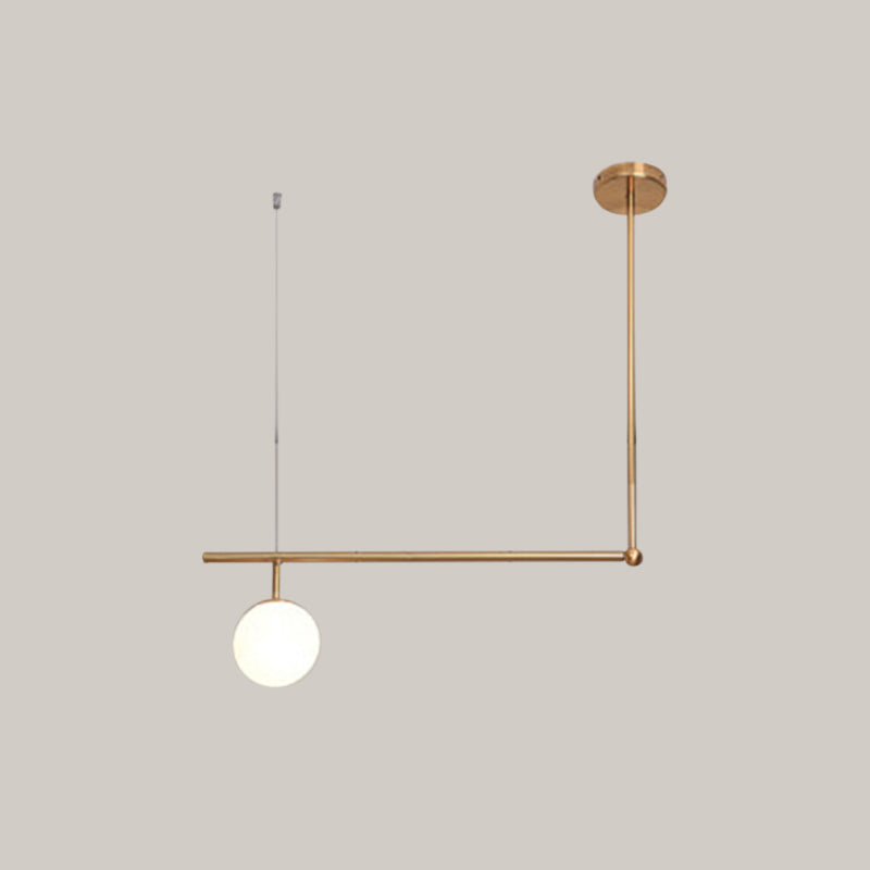 Right Angled Bar Hanging Light Kit Metal 1/2-Light Minimalist Pendant Lamp in Gold with Ball Opal Glass Shade Clearhalo 'Ceiling Lights' 'Modern Pendants' 'Modern' 'Pendant Lights' 'Pendants' Lighting' 1937006