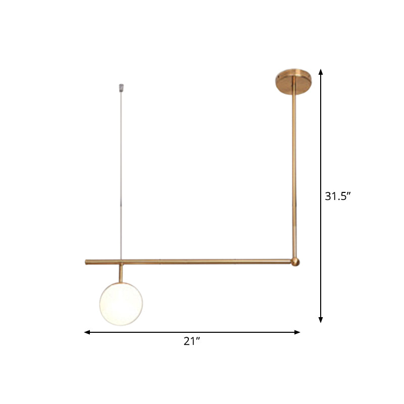 Right Angled Bar Hanging Light Kit Metal 1/2-Light Minimalist Pendant Lamp in Gold with Ball Opal Glass Shade Clearhalo 'Ceiling Lights' 'Modern Pendants' 'Modern' 'Pendant Lights' 'Pendants' Lighting' 1937007