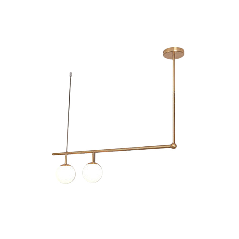 Right Angled Bar Hanging Light Kit Metal 1/2-Light Minimalist Pendant Lamp in Gold with Ball Opal Glass Shade Clearhalo 'Ceiling Lights' 'Modern Pendants' 'Modern' 'Pendant Lights' 'Pendants' Lighting' 1937009