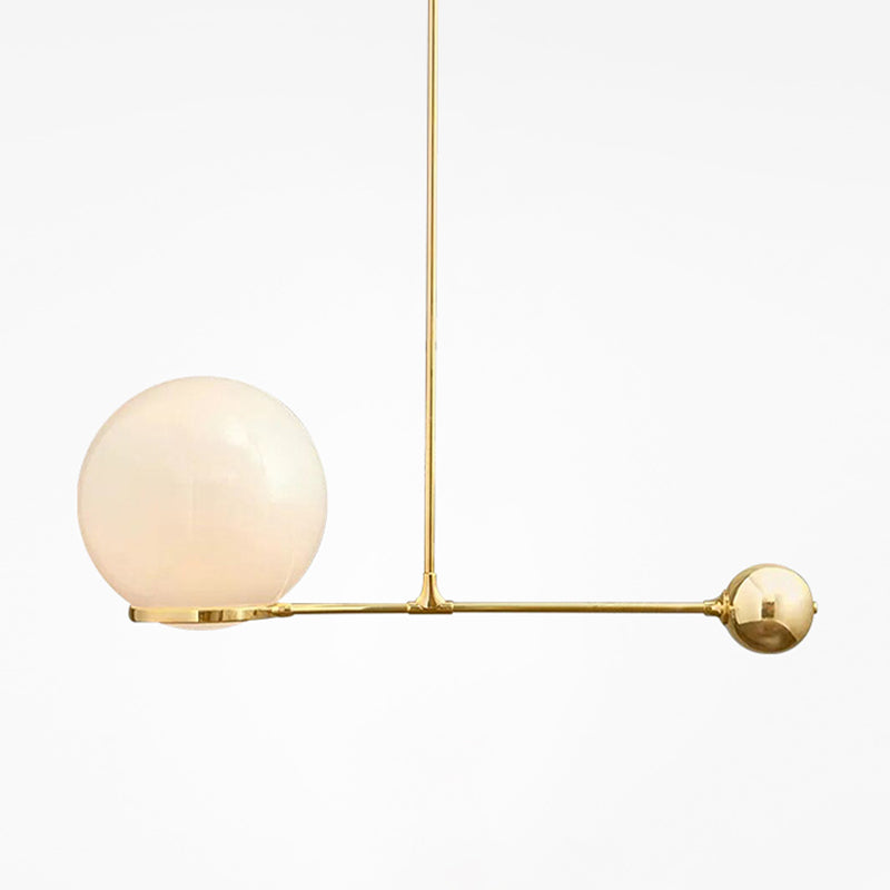 Globe Hotel Ceiling Suspension Lamp Frosted White Glass 1 Head Postmodern Drop Pendant with Lever Design in Black/Gold Clearhalo 'Ceiling Lights' 'Modern Pendants' 'Modern' 'Pendant Lights' 'Pendants' Lighting' 1937016