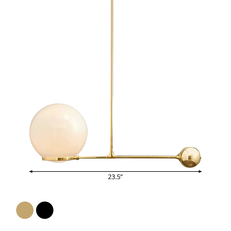 Globe Hotel Ceiling Suspension Lamp Frosted White Glass 1 Head Postmodern Drop Pendant with Lever Design in Black/Gold Clearhalo 'Ceiling Lights' 'Modern Pendants' 'Modern' 'Pendant Lights' 'Pendants' Lighting' 1937017