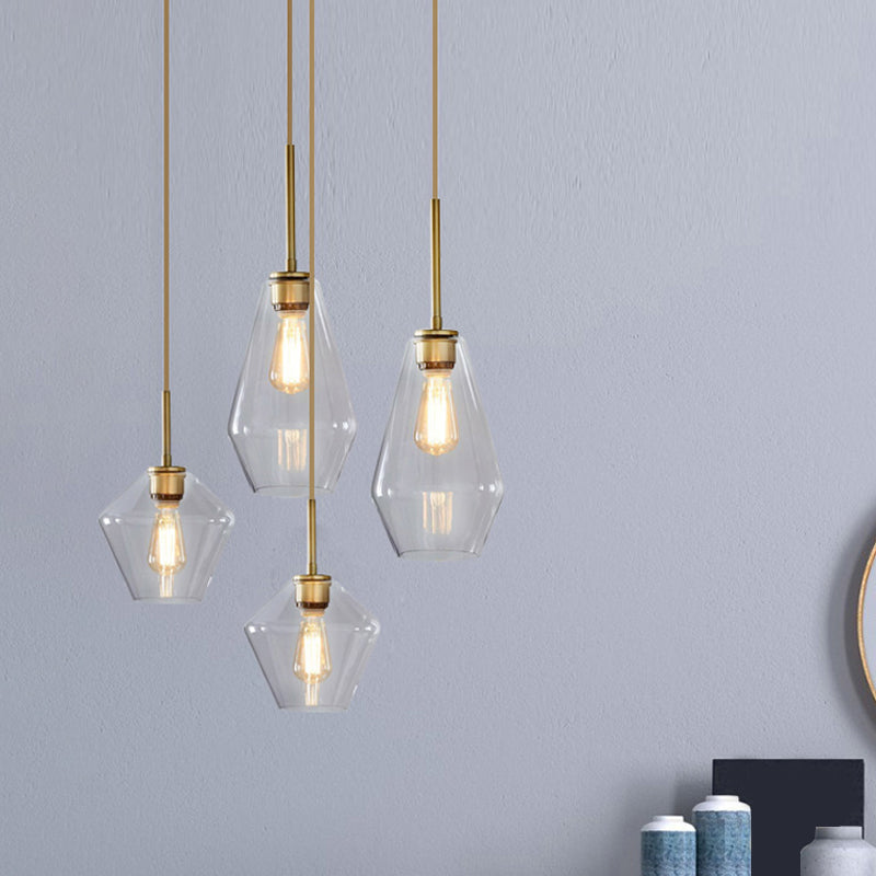 Postmodern Gyro/Gem/Diamond Pendant Light Clear Glass 1-Light Restaurant Hanging Ceiling Light in Gold Clearhalo 'Ceiling Lights' 'Modern Pendants' 'Modern' 'Pendant Lights' 'Pendants' Lighting' 1937038