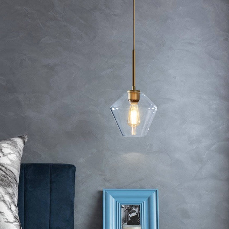 Postmodern Gyro/Gem/Diamond Pendant Light Clear Glass 1-Light Restaurant Hanging Ceiling Light in Gold Gold A Clearhalo 'Ceiling Lights' 'Modern Pendants' 'Modern' 'Pendant Lights' 'Pendants' Lighting' 1937039