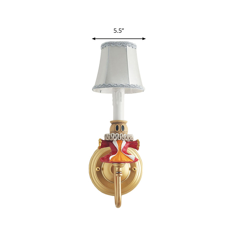 Modern Tapered Shade Wall Light with Doll Deco and Crystal 1 Light Fabric Sconce Lamp in White for Hallway Clearhalo 'Wall Lamps & Sconces' 'Wall Lights' Lighting' 193704