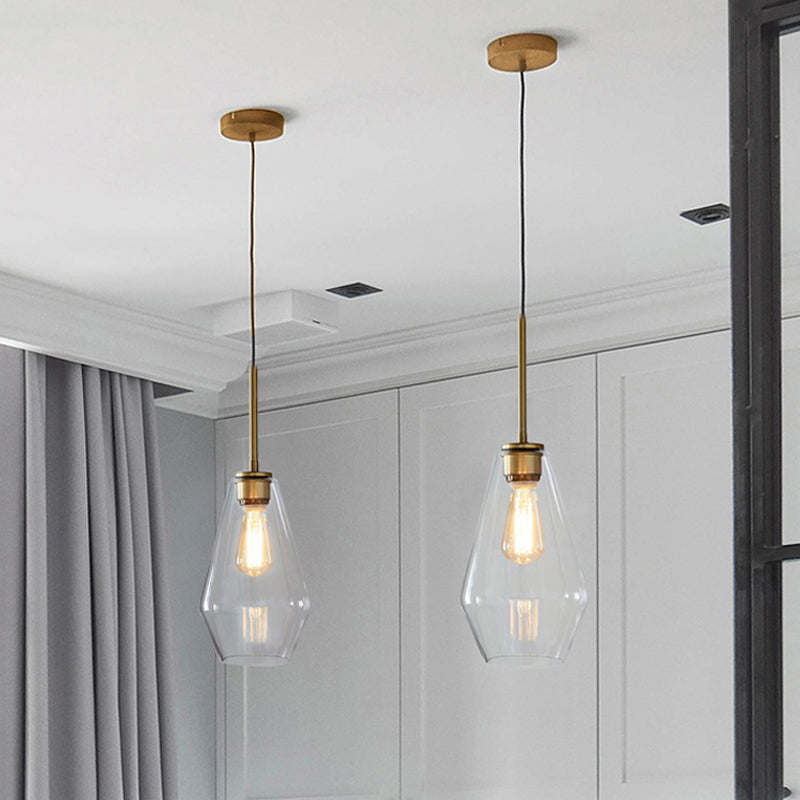 Postmodern Gyro/Gem/Diamond Pendant Light Clear Glass 1-Light Restaurant Hanging Ceiling Light in Gold Clearhalo 'Ceiling Lights' 'Modern Pendants' 'Modern' 'Pendant Lights' 'Pendants' Lighting' 1937044