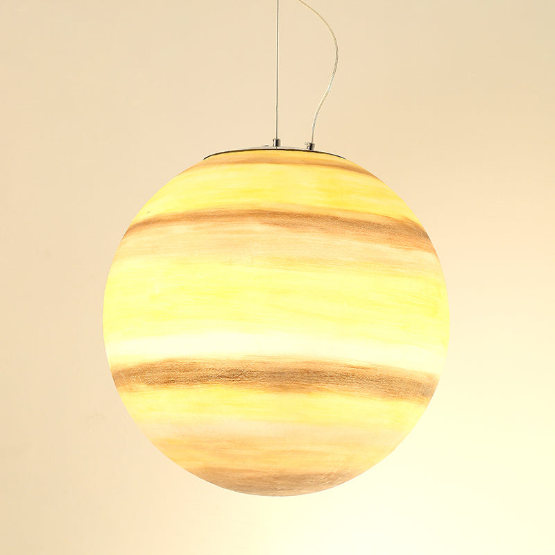 Kids Saturn/Earth Sphere Pendulum Light Blue/Yellow Glass Single-Bulb Bedroom Hanging Lamp, 8"/12"/16" Dia Clearhalo 'Ceiling Lights' 'Modern Pendants' 'Modern' 'Pendant Lights' 'Pendants' Lighting' 1937079