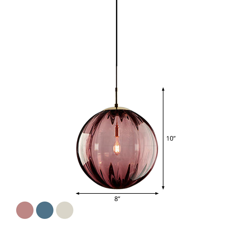 Globe Bedside Pendulum Light Blue/Smoke Grey/Purple Glass 1 Bulb Postmodern Ceiling Pendant Lamp in Black Clearhalo 'Ceiling Lights' 'Glass shade' 'Glass' 'Modern Pendants' 'Modern' 'Pendant Lights' 'Pendants' Lighting' 1937127