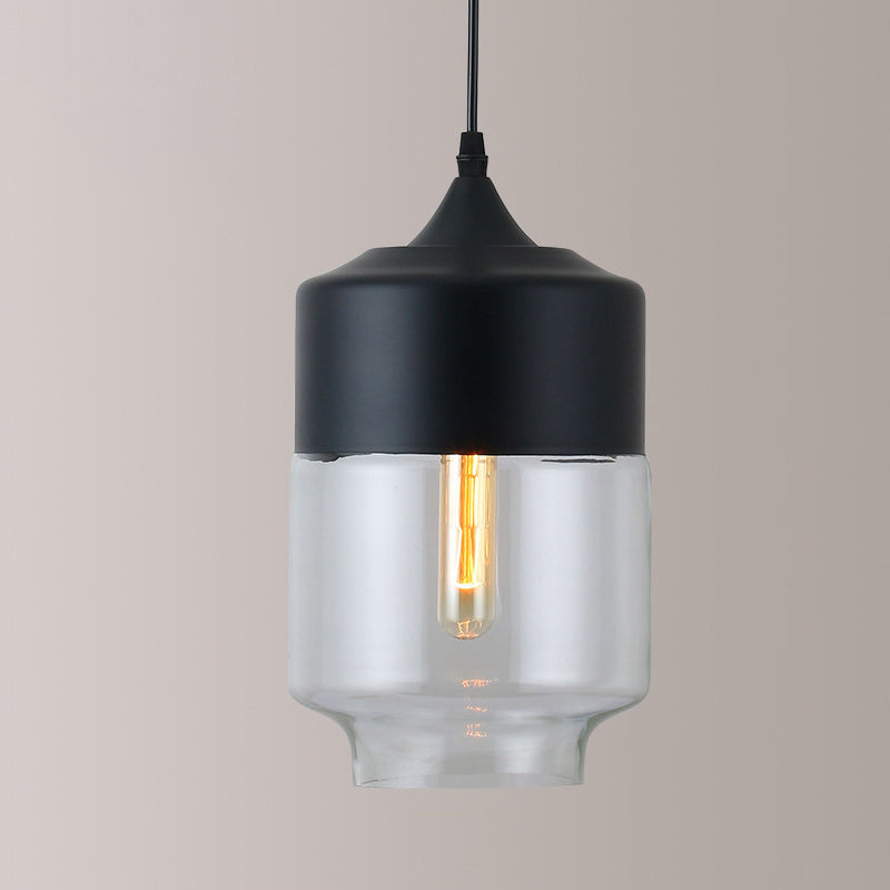 1 Light Restaurant Down Lighting Modern Black Pendant Lamp with Jar Clear Glass Shade Clearhalo 'Ceiling Lights' 'Modern Pendants' 'Modern' 'Pendant Lights' 'Pendants' Lighting' 1937138