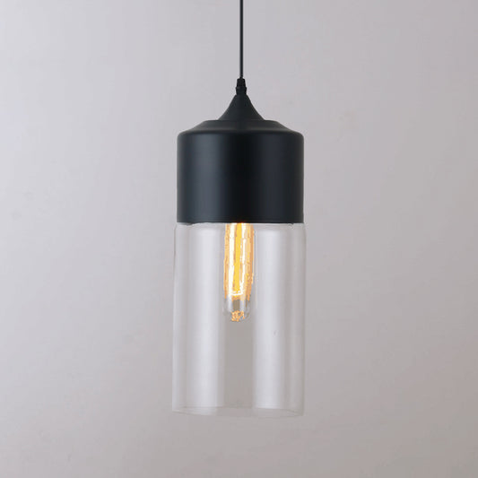 1 Light Restaurant Down Lighting Modern Black Pendant Lamp with Jar Clear Glass Shade Clearhalo 'Ceiling Lights' 'Modern Pendants' 'Modern' 'Pendant Lights' 'Pendants' Lighting' 1937142