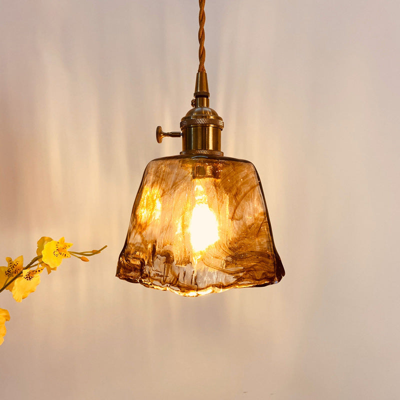 Trapezoid/Cone/Cuboid Hanging Light Modernist Amber Alabaster Glass 1 Light Brass Down Lighting Pendant for Dining Room Amber A Clearhalo 'Ceiling Lights' 'Glass shade' 'Glass' 'Modern Pendants' 'Modern' 'Pendant Lights' 'Pendants' Lighting' 1937154