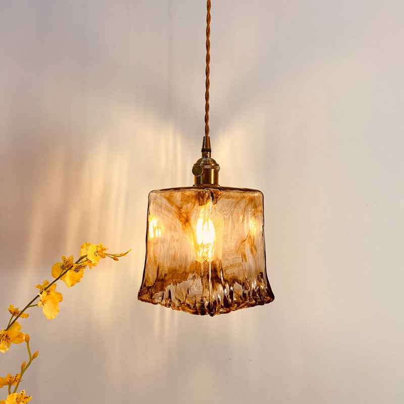 Trapezoid/Cone/Cuboid Hanging Light Modernist Amber Alabaster Glass 1 Light Brass Down Lighting Pendant for Dining Room Amber C Clearhalo 'Ceiling Lights' 'Glass shade' 'Glass' 'Modern Pendants' 'Modern' 'Pendant Lights' 'Pendants' Lighting' 1937162