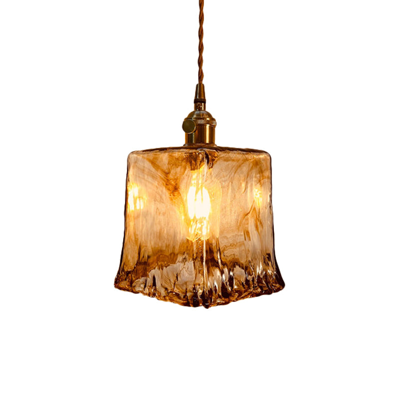 Trapezoid/Cone/Cuboid Hanging Light Modernist Amber Alabaster Glass 1 Light Brass Down Lighting Pendant for Dining Room Clearhalo 'Ceiling Lights' 'Glass shade' 'Glass' 'Modern Pendants' 'Modern' 'Pendant Lights' 'Pendants' Lighting' 1937163