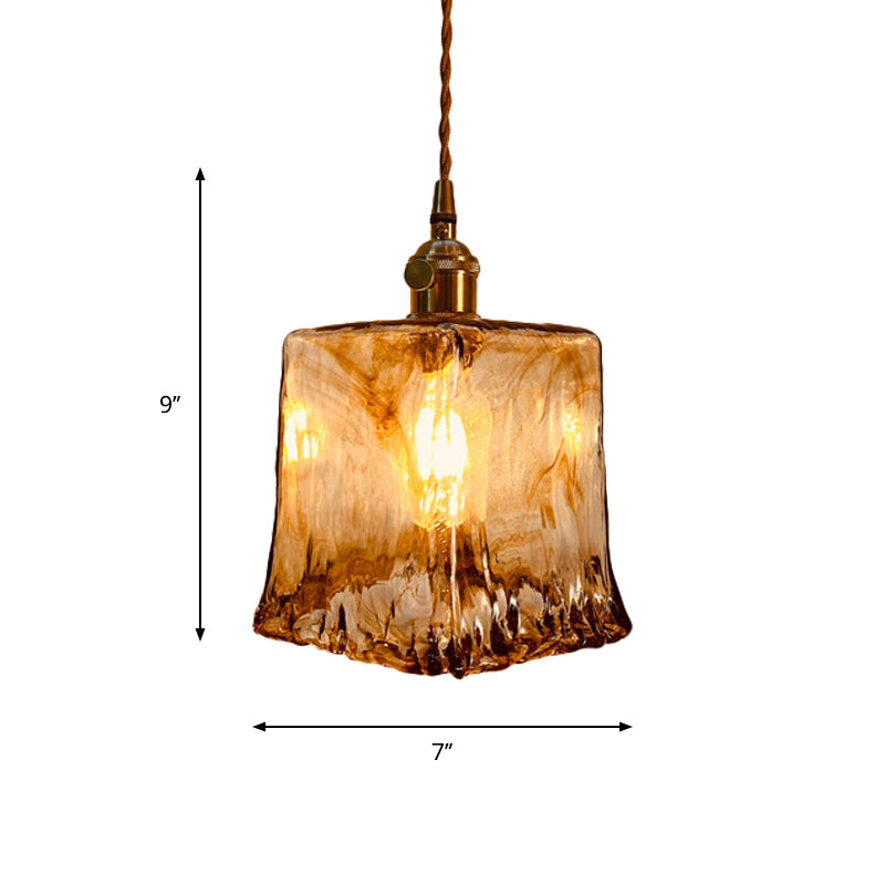 Trapezoid/Cone/Cuboid Hanging Light Modernist Amber Alabaster Glass 1 Light Brass Down Lighting Pendant for Dining Room Clearhalo 'Ceiling Lights' 'Glass shade' 'Glass' 'Modern Pendants' 'Modern' 'Pendant Lights' 'Pendants' Lighting' 1937164