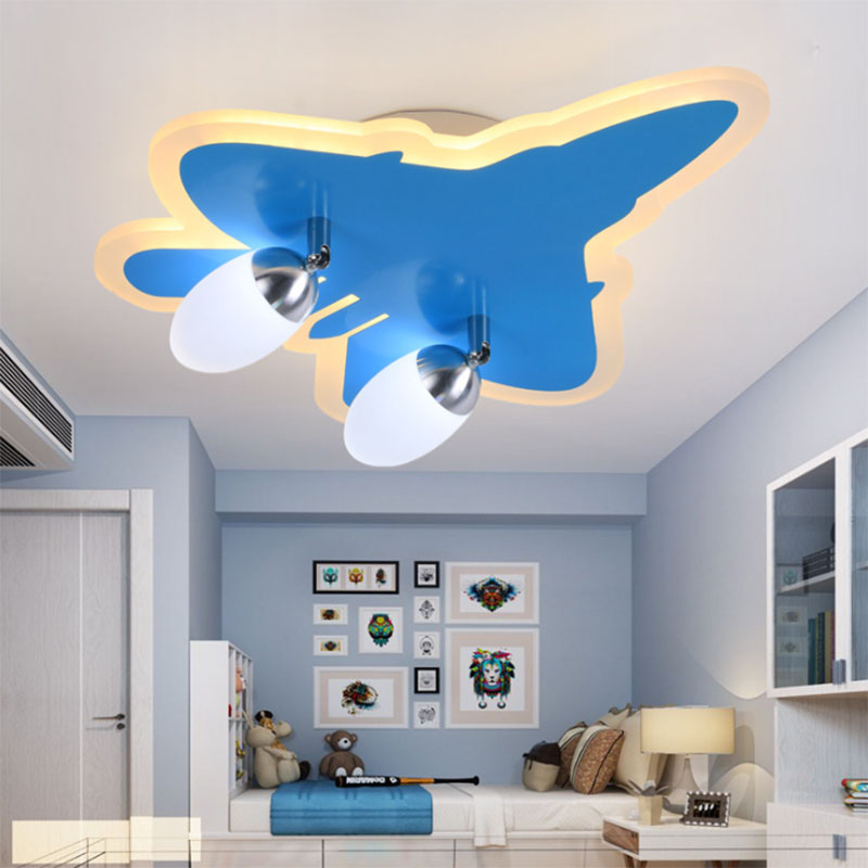 Cartoon Airplane Ceiling Fixture 4 Heads Wood Flush Mount Light in Blue for Boys Bedroom Clearhalo 'Ceiling Lights' 'Close To Ceiling Lights' 'Close to ceiling' 'Flush mount' Lighting' 193718