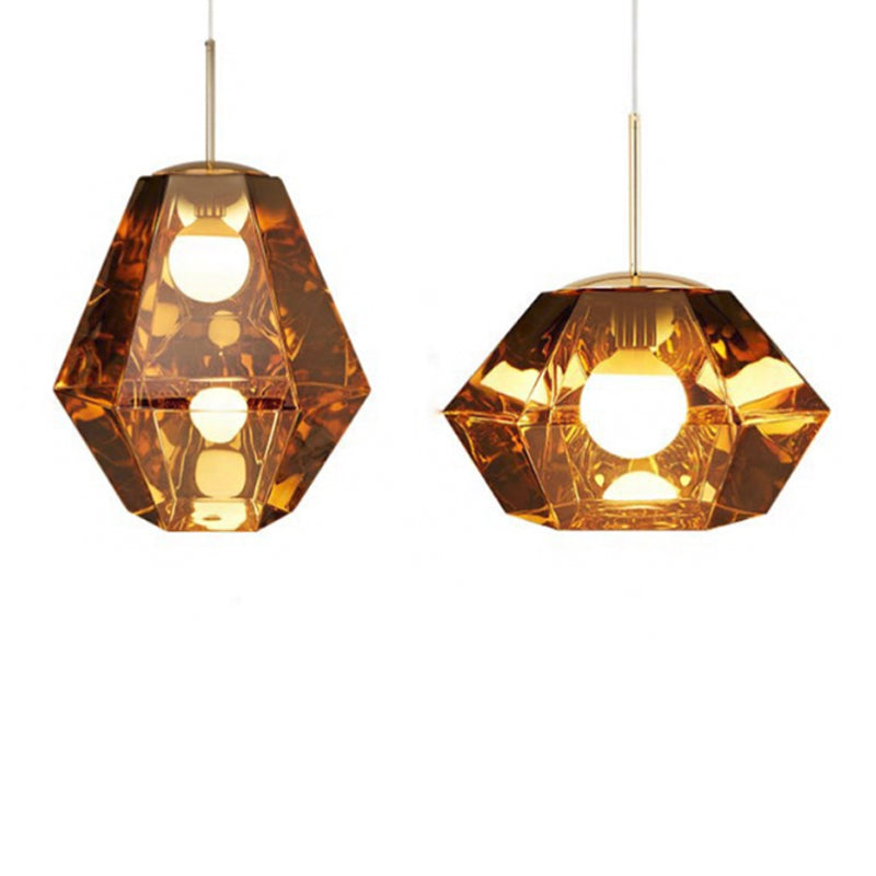 Silver/Gold Glass Diamond Pendant Lamp Postmodernism 1 Bulb Suspended Lighting Fixture over Table Clearhalo 'Ceiling Lights' 'Glass shade' 'Glass' 'Modern Pendants' 'Modern' 'Pendant Lights' 'Pendants' Lighting' 1937210