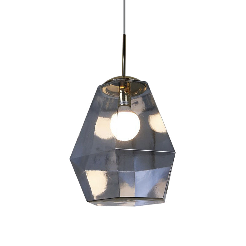 Silver/Gold Glass Diamond Pendant Lamp Postmodernism 1 Bulb Suspended Lighting Fixture over Table Silver B Clearhalo 'Ceiling Lights' 'Glass shade' 'Glass' 'Modern Pendants' 'Modern' 'Pendant Lights' 'Pendants' Lighting' 1937211
