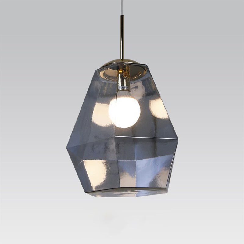 Silver/Gold Glass Diamond Pendant Lamp Postmodernism 1 Bulb Suspended Lighting Fixture over Table Clearhalo 'Ceiling Lights' 'Glass shade' 'Glass' 'Modern Pendants' 'Modern' 'Pendant Lights' 'Pendants' Lighting' 1937212