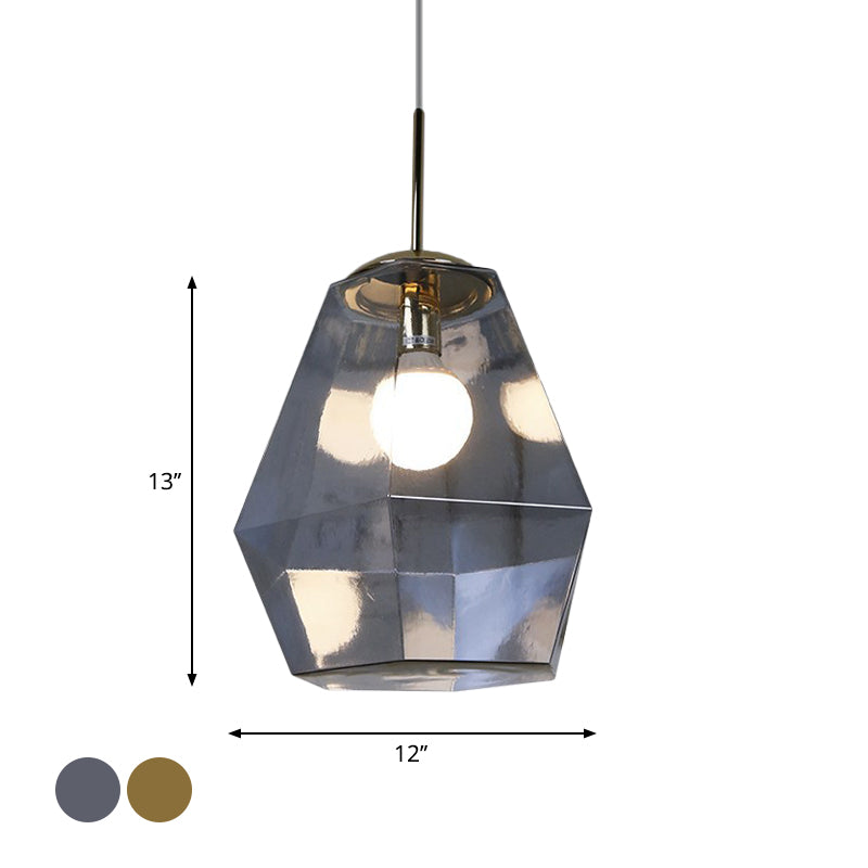 Silver/Gold Glass Diamond Pendant Lamp Postmodernism 1 Bulb Suspended Lighting Fixture over Table Clearhalo 'Ceiling Lights' 'Glass shade' 'Glass' 'Modern Pendants' 'Modern' 'Pendant Lights' 'Pendants' Lighting' 1937213