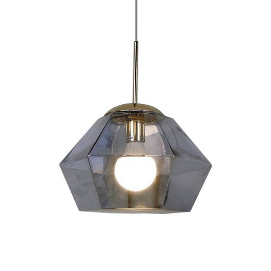 Silver/Gold Glass Diamond Pendant Lamp Postmodernism 1 Bulb Suspended Lighting Fixture over Table Silver A Clearhalo 'Ceiling Lights' 'Glass shade' 'Glass' 'Modern Pendants' 'Modern' 'Pendant Lights' 'Pendants' Lighting' 1937214