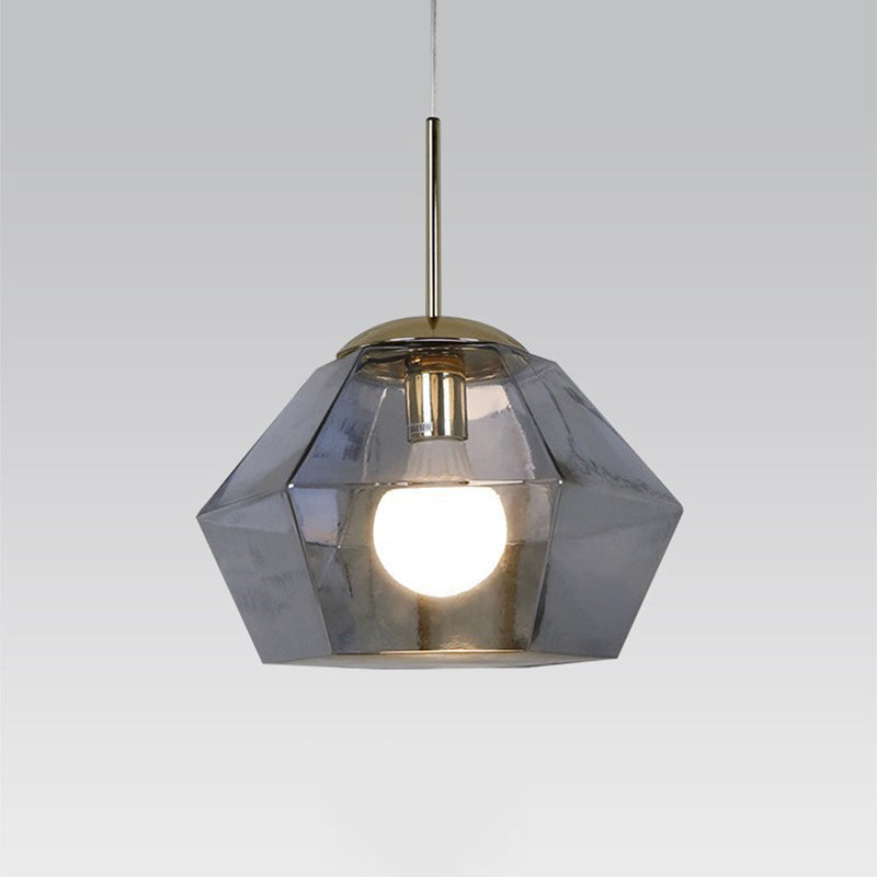 Silver/Gold Glass Diamond Pendant Lamp Postmodernism 1 Bulb Suspended Lighting Fixture over Table Clearhalo 'Ceiling Lights' 'Glass shade' 'Glass' 'Modern Pendants' 'Modern' 'Pendant Lights' 'Pendants' Lighting' 1937215