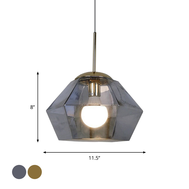 Silver/Gold Glass Diamond Pendant Lamp Postmodernism 1 Bulb Suspended Lighting Fixture over Table Clearhalo 'Ceiling Lights' 'Glass shade' 'Glass' 'Modern Pendants' 'Modern' 'Pendant Lights' 'Pendants' Lighting' 1937216